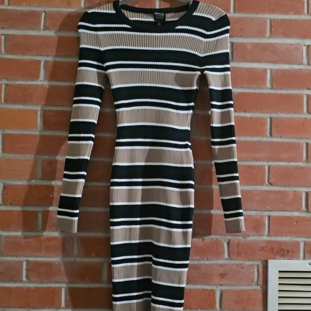 Derek Heart Black and White Striped Long Sleeve Dress